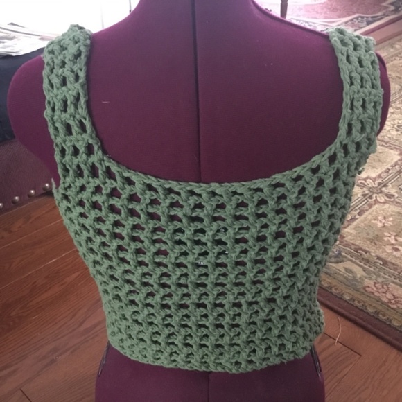 Hand- crocheted green coloured cotton mesh pop-top -new - Picture 2 of 6